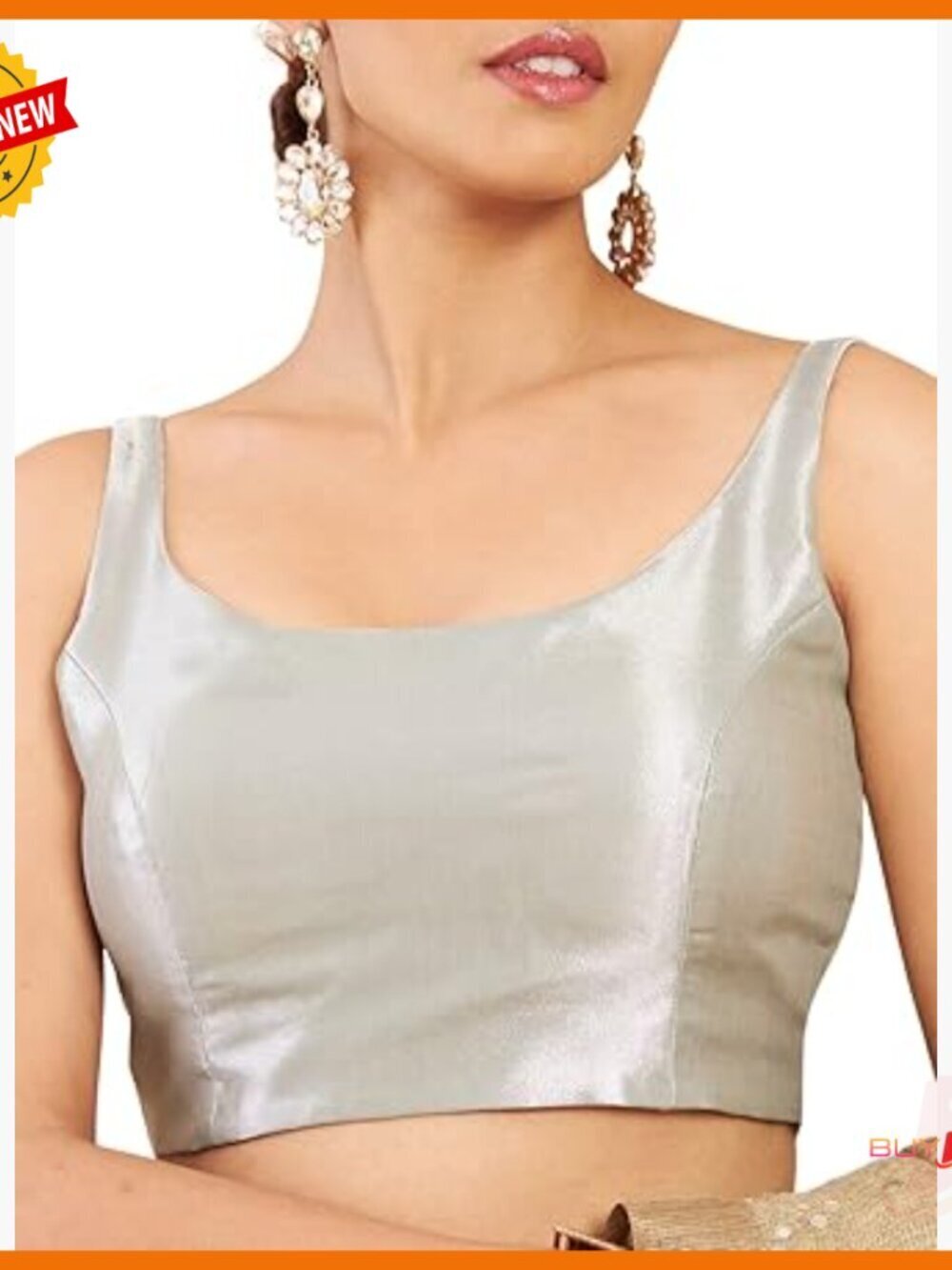 Silk Saree Blouse Small Round Neck Sleeveless Formal Party Wear